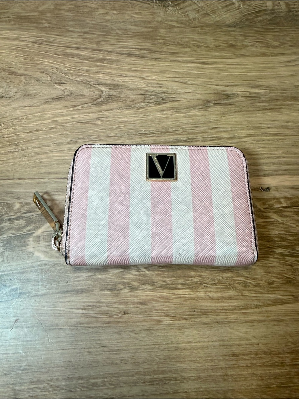 Victoria's Secret The Victoria Small Zip Around Stripe Wallet Pink White
